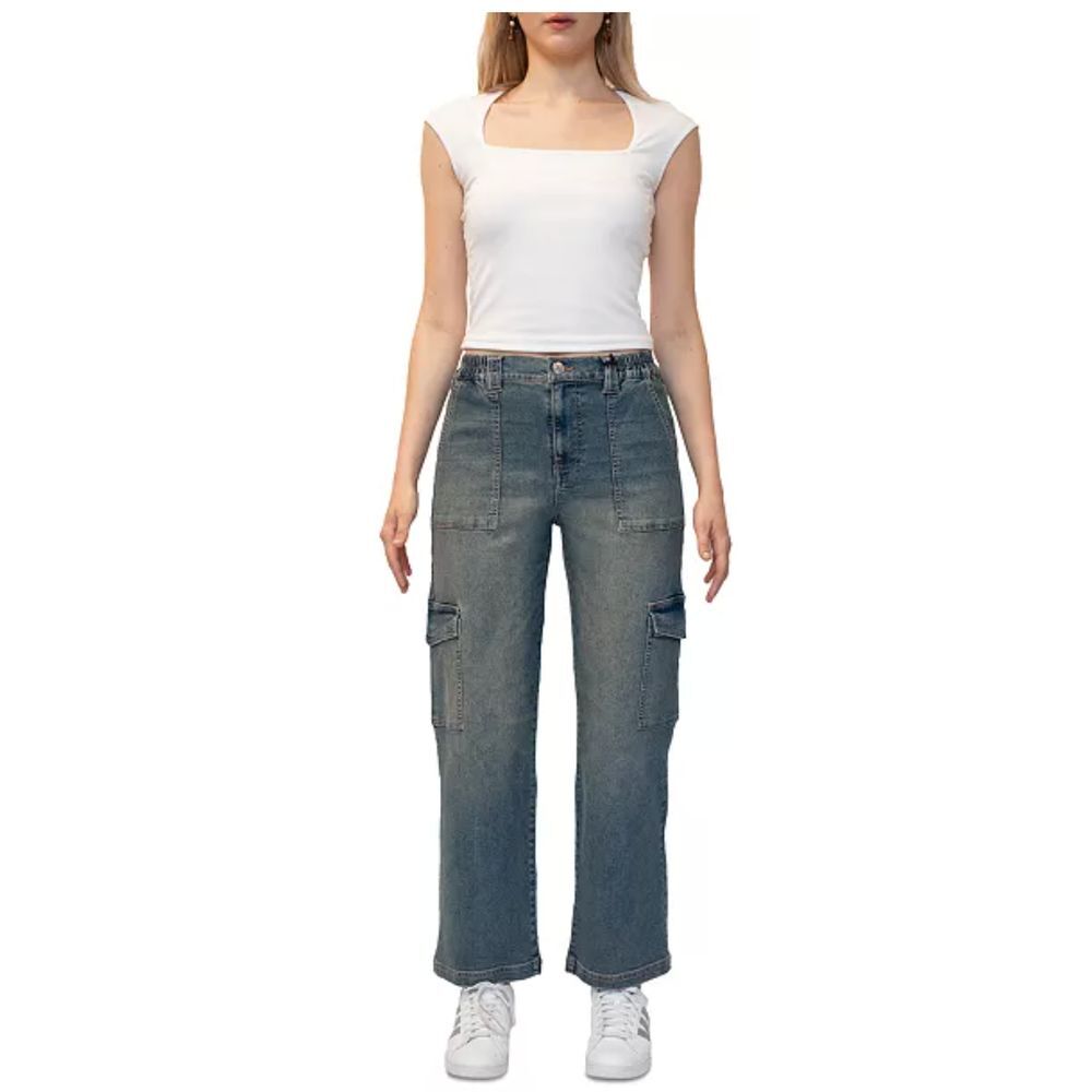 Madden Girl Almost Famous Cargo Skater Jeans Womens MedTin Wash Stretch M NWT